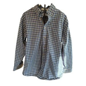 ORVIS Mens Blue Plaid Button Down Shirt Long Sleeve 100 Cotton Size L